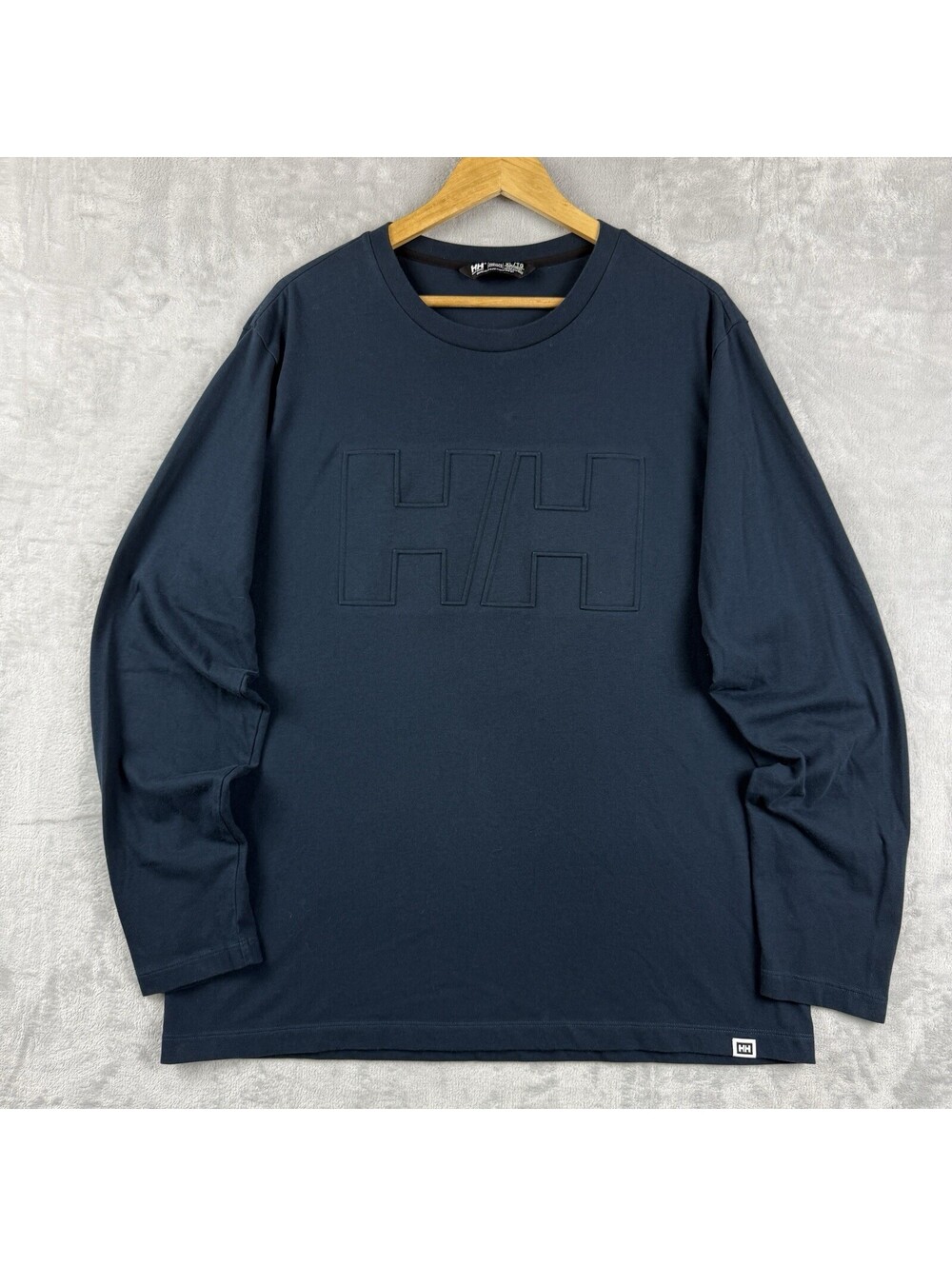 Helly Hansen HH Navy Long Sleeve Logo T Shirt Men's XL Embossed Graphic Outdoor